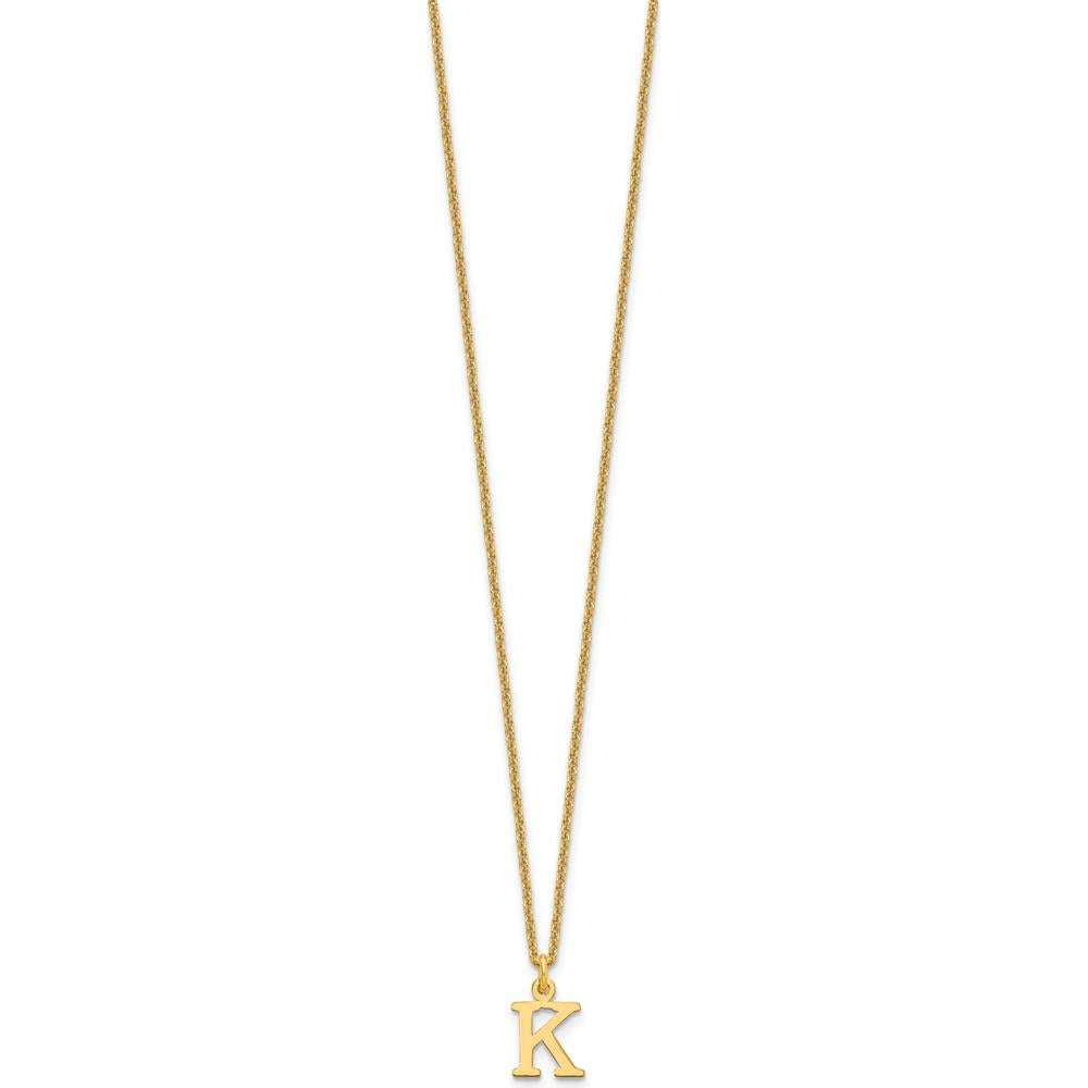 10K Yellow Gold Polished Cutout "K" Initial Pendant Necklace - 18" Cable Chain