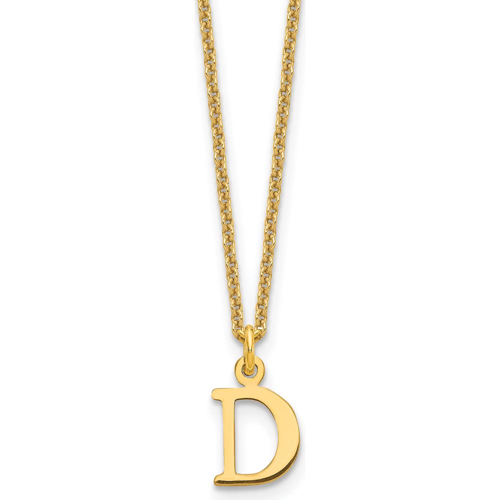 10K Yellow Gold Polished Cutout Letter D Initial Pendant Necklace - 18" Cable Chain