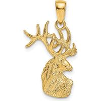 10K Yellow Gold Polished Deer Head Charm Pendant - 29mm Length