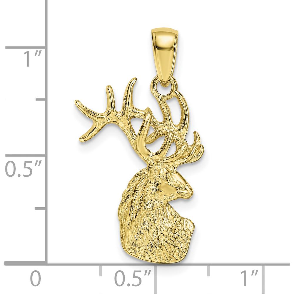 10K Yellow Gold Polished Deer Head Charm Pendant - 29mm Length