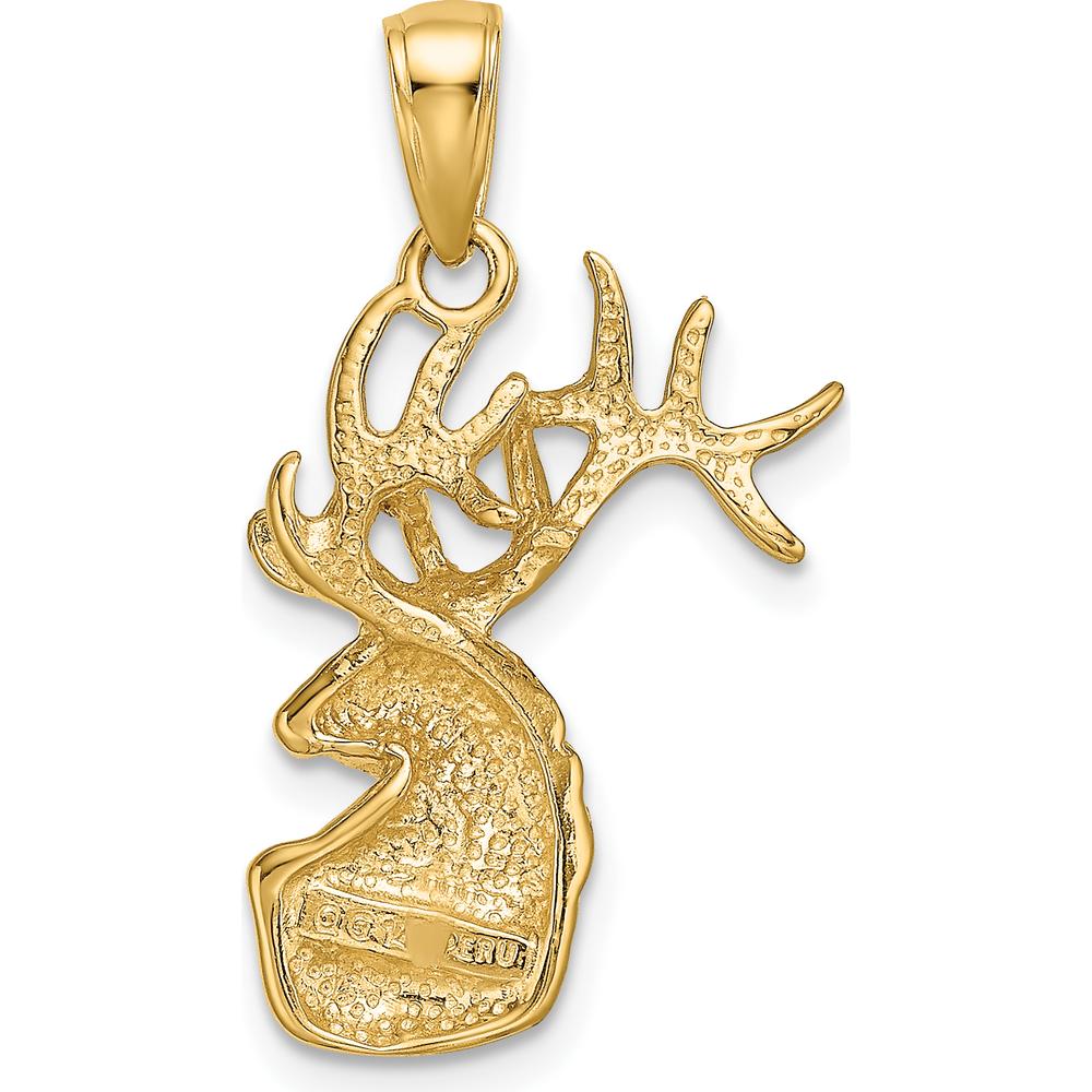 10K Yellow Gold Polished Deer Head Charm Pendant 29mm Length by