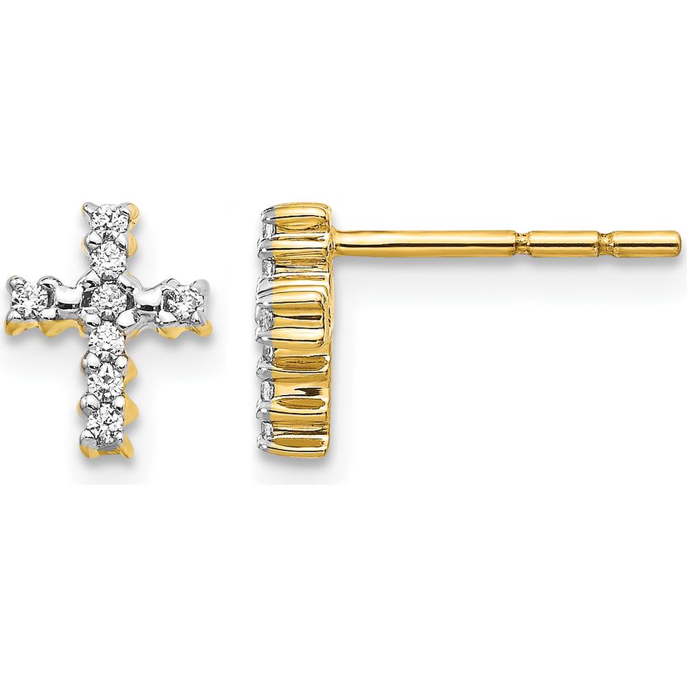 10K Yellow Gold Polished Diamond Cross Post Earrings - 0.15 Carat Total Diamond Weight by Oro Pregiato