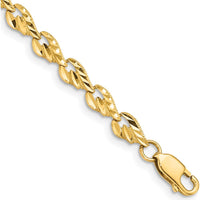 10K Yellow Gold Polished Diamond-Cut Leaf 7" Bracelet
