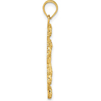 10K Yellow Gold Polished Diamond-cut Our Lady of Guadalupe with Flowers Medal Pendant - 35mm Length
