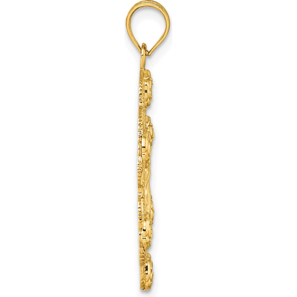 10K Yellow Gold Polished Diamond-cut Our Lady of Guadalupe with Flowers Medal Pendant - 35mm Length