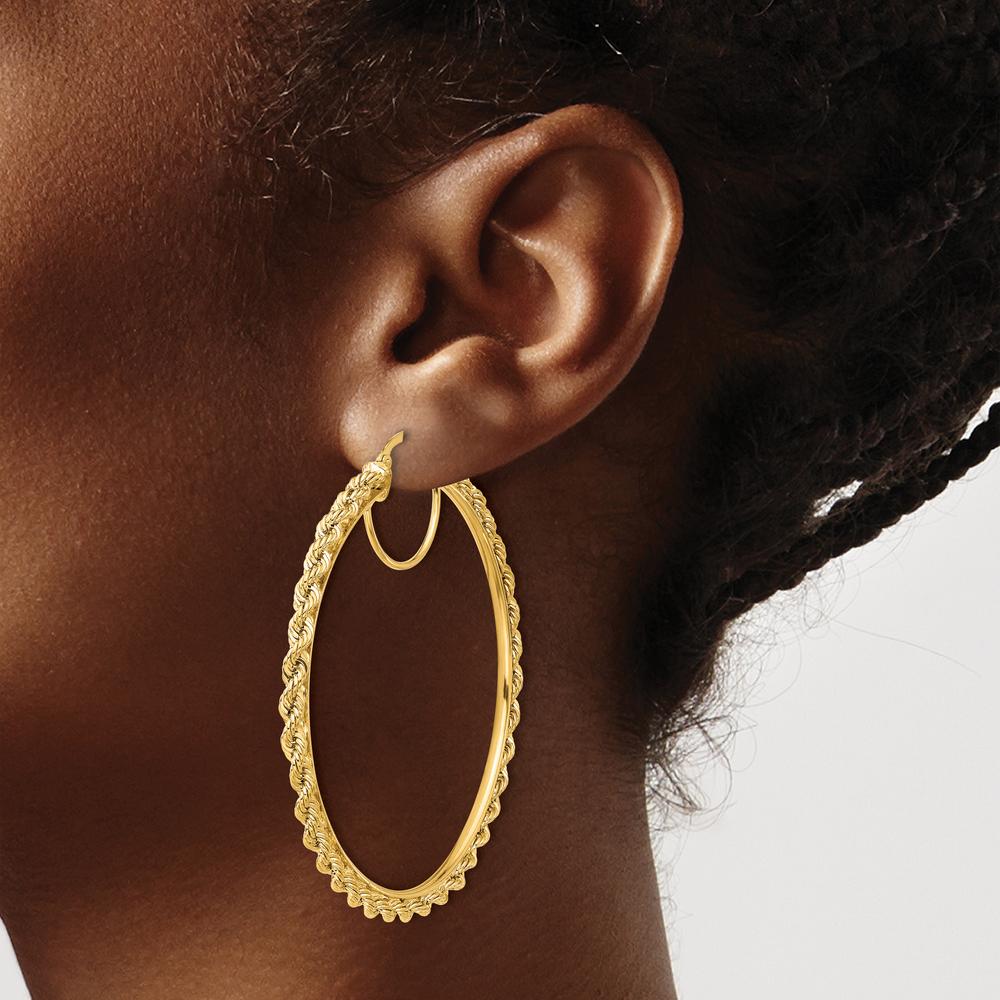 10K Yellow Gold Polished Diamond-Cut Rope Hoop Earrings - 2.95mm