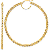 10K Yellow Gold Polished Diamond-Cut Rope Hoop Earrings - 2.95mm