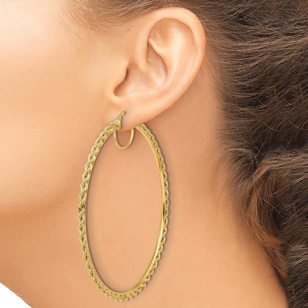 10K Yellow Gold Polished Diamond-Cut Rope Hoop Earrings - 2.95mm