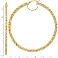 10K Yellow Gold Polished Diamond-Cut Rope Hoop Earrings - 2.95mm