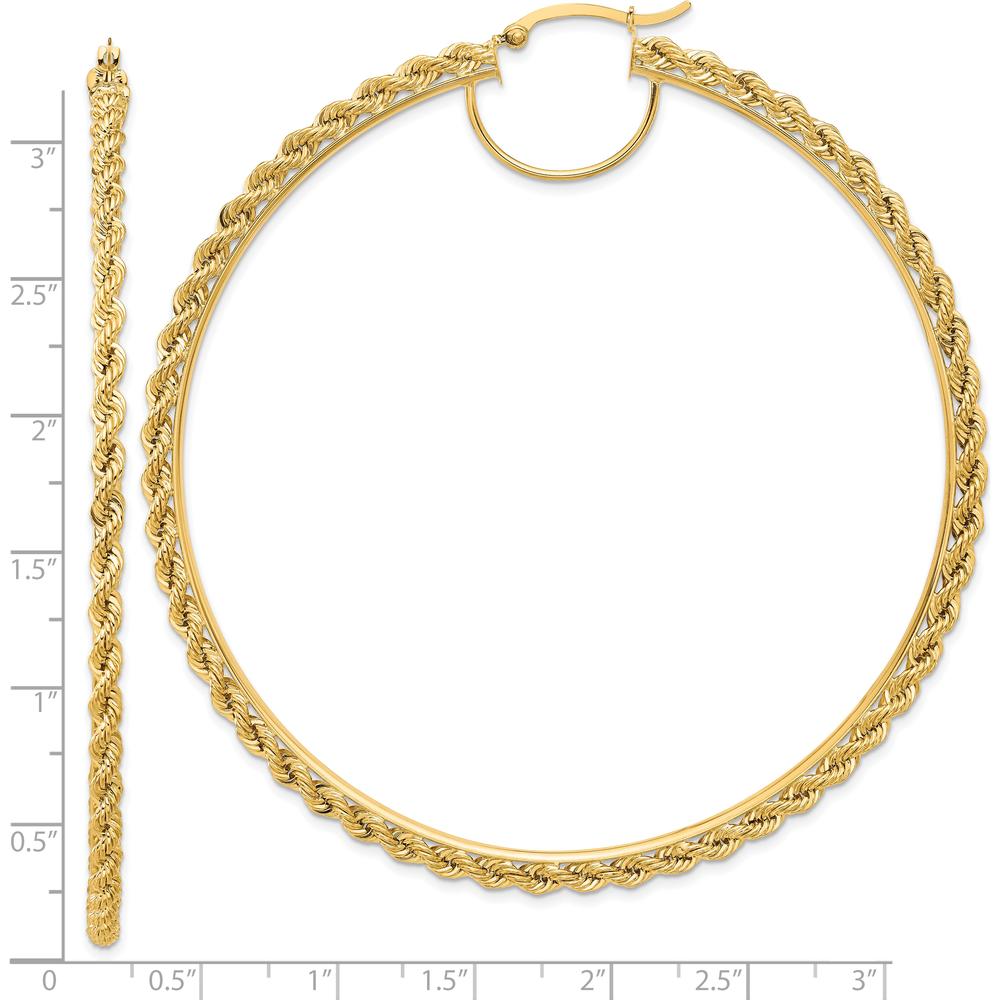 10K Yellow Gold Polished Diamond-Cut Rope Hoop Earrings - 2.95mm