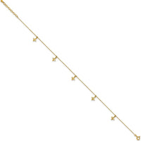 10K Yellow Gold Polished Diamond-cut Star Dangles Anklet with 5 Station Elements - 10" Length with 1" Extender