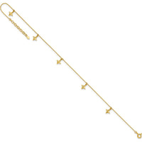 10K Yellow Gold Polished Diamond-cut Star Dangles Anklet with 5 Station Elements - 10" Length with 1" Extender