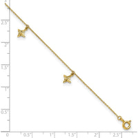 10K Yellow Gold Polished Diamond-cut Star Dangles Anklet with 5 Station Elements - 10" Length with 1" Extender