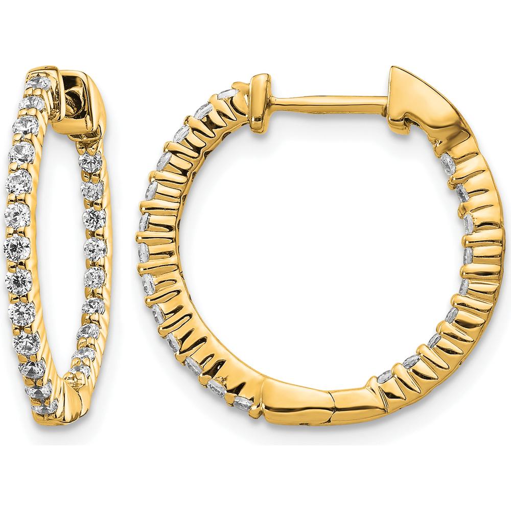 10K Yellow Gold Polished Diamond In/Out Hinged Hoop Earrings - 1.00 Carat Total Diamond Weight by Oro Pregiato