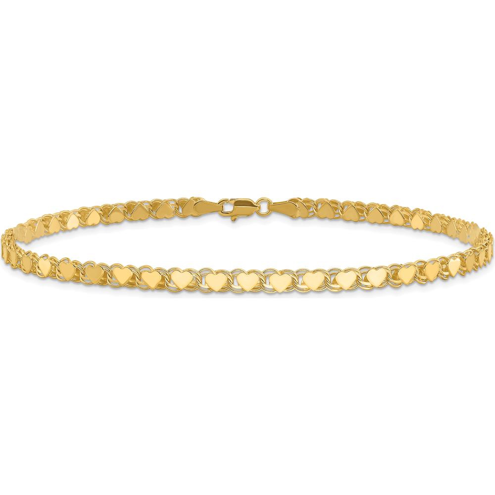 10K Yellow Gold Polished Double-Sided Heart Links 10" Anklet