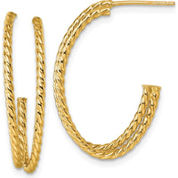 10K Yellow Gold Polished Double Strand Twisted J-Hoop Post Earrings - 27mm Length