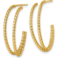 10K Yellow Gold Polished Double Strand Twisted J-Hoop Post Earrings - 27mm Length