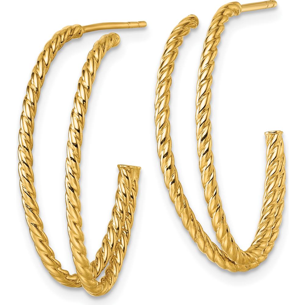 10K Yellow Gold Polished Double Strand Twisted J-Hoop Post Earrings - 27mm Length