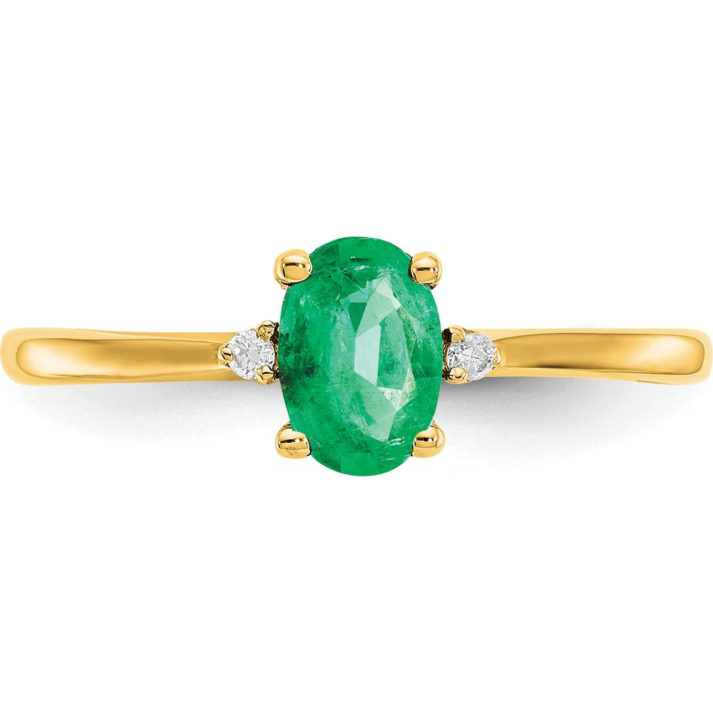 10K Yellow Gold Polished Emerald and Diamond Birthstone Ring with Oval Emerald - 0.5 Carat and Round Diamonds - 0.016 Carat Total Weight