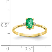 10K Yellow Gold Polished Emerald and Diamond Birthstone Ring with Oval Emerald - 0.5 Carat and Round Diamonds - 0.016 Carat Total Weight