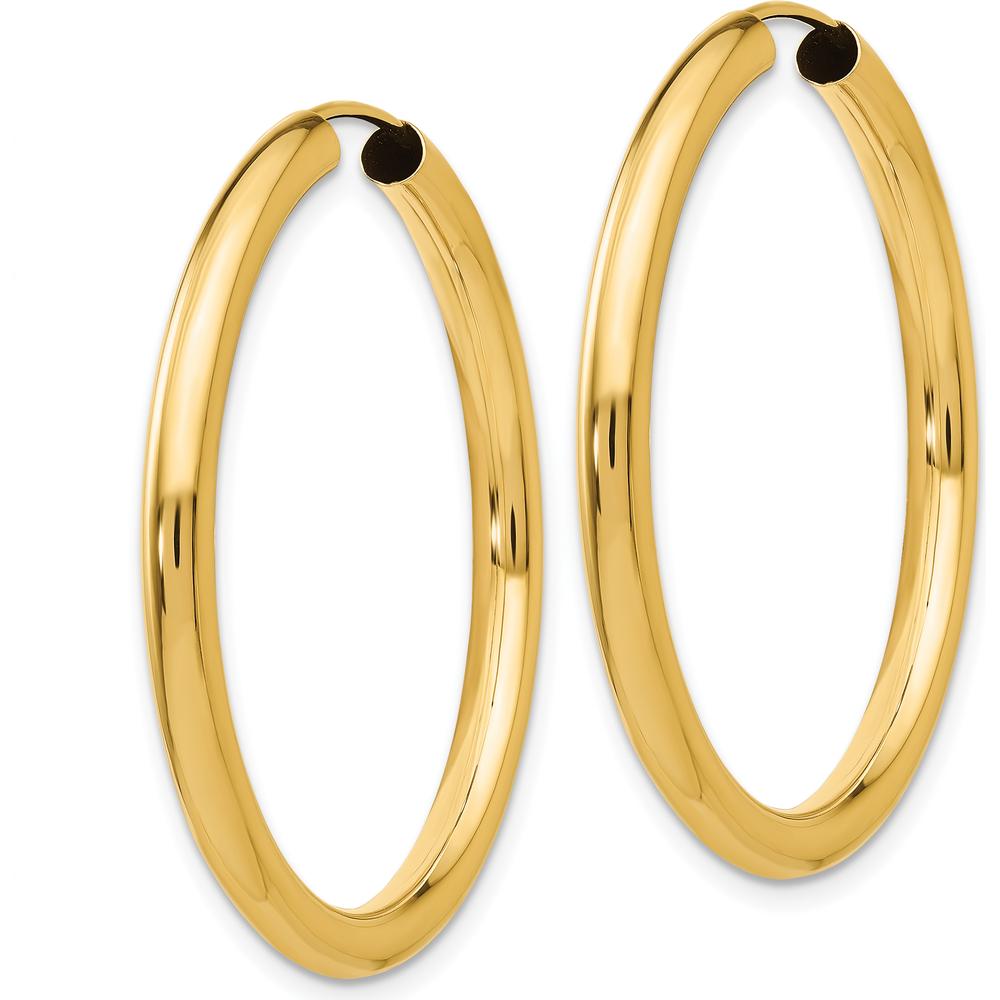 10K Yellow Gold Polished Endless Hoop Earrings - 35mm in Diameter