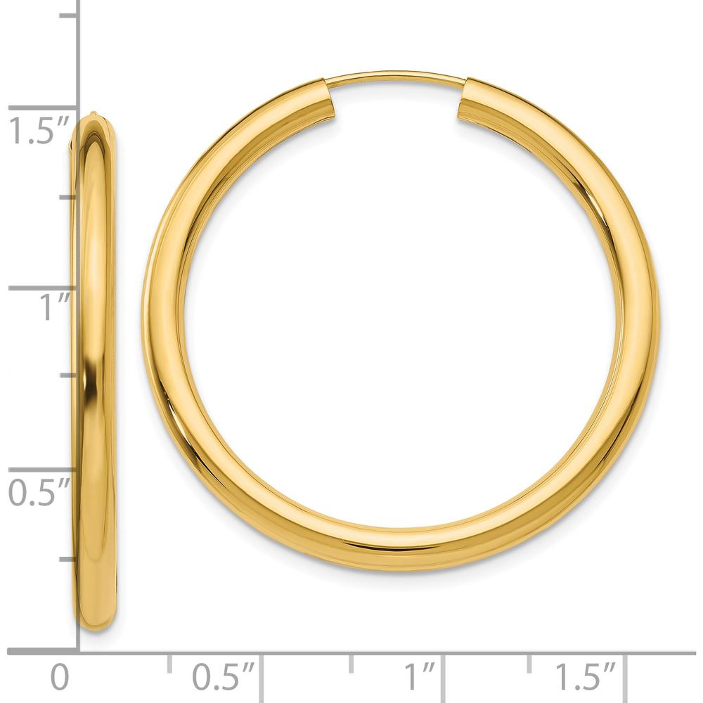 10K Yellow Gold Polished Endless Hoop Earrings - 35mm in Diameter