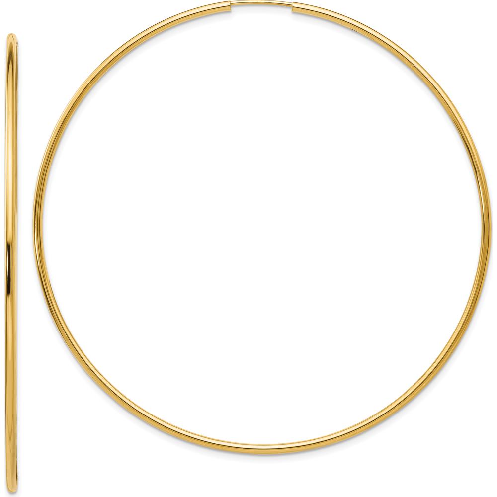10K Yellow Gold Polished Endless Hoop Earrings - 74mm Diameter