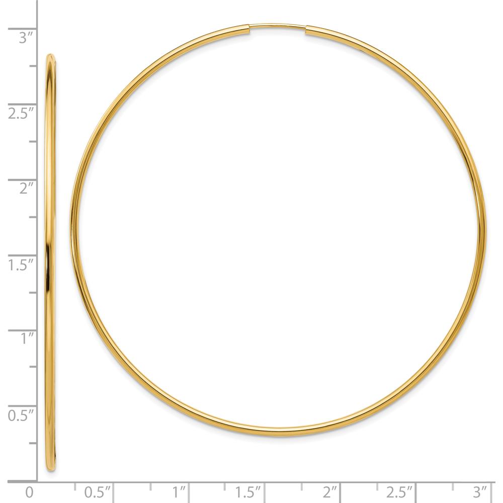 10K Yellow Gold Polished Endless Hoop Earrings - 74mm Diameter