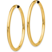10K Yellow Gold Polished Endless Tube Hoop Earrings - 45mm Length
