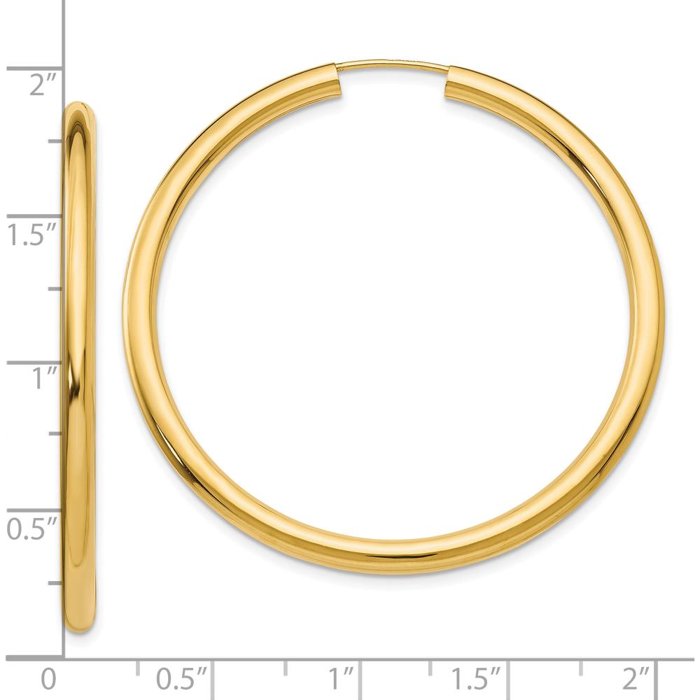 10K Yellow Gold Polished Endless Tube Hoop Earrings - 45mm Length