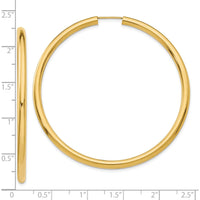 10K Yellow Gold Polished Endless Tube Hoop Earrings - 55mm Length, 3mm Thickness