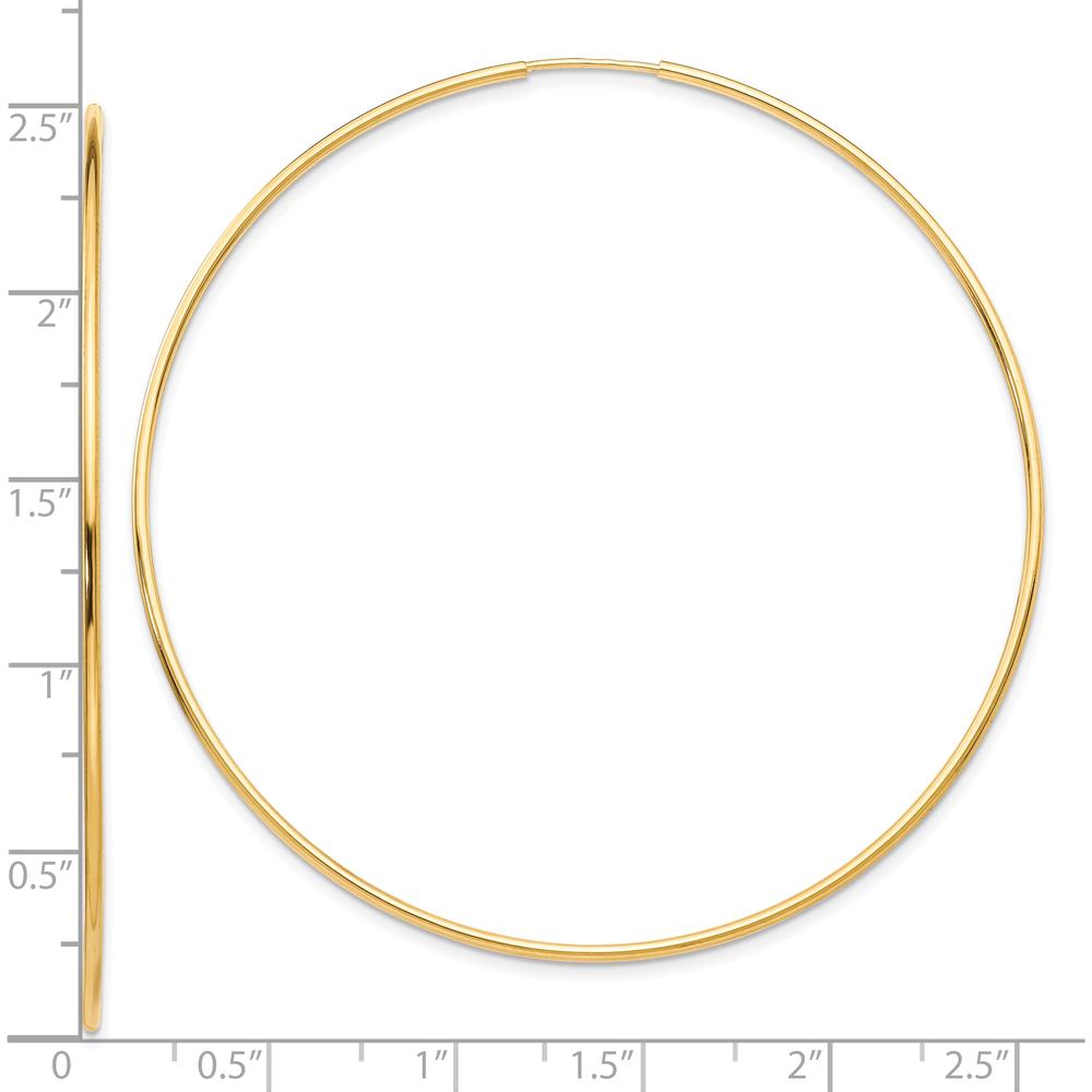 10K Yellow Gold Polished Endless Tube Hoop Earrings - 63mm
