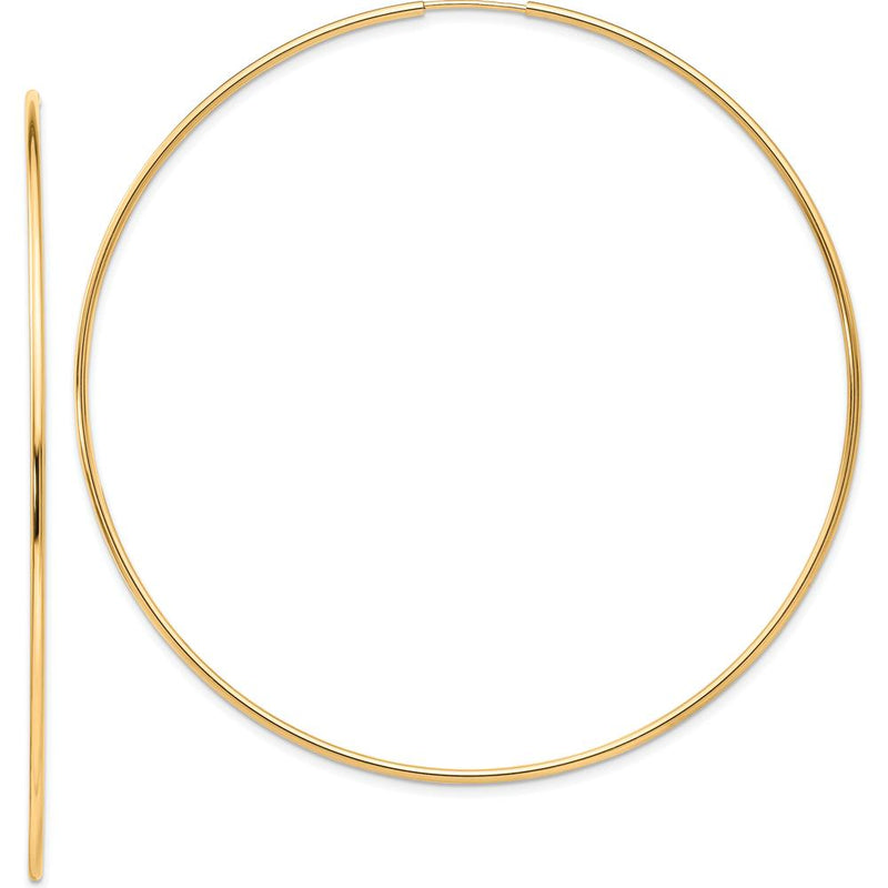 10K Yellow Gold Polished Endless Tube Hoop Earrings - 69mm