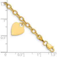 10K Yellow Gold Polished Engravable Heart Disc Anklet - 10" Length