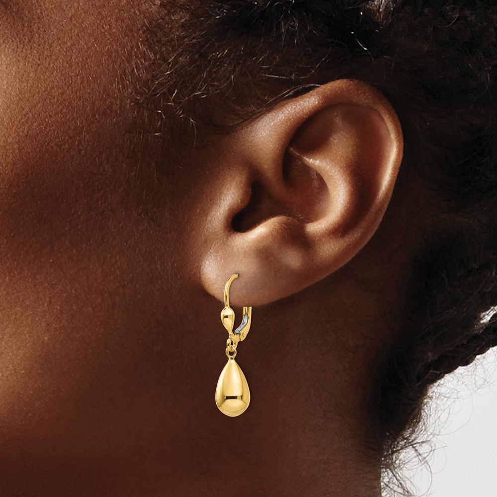 10K Yellow Gold Polished Fancy Dangle Leverback Earrings - 29mm Length