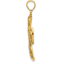 10K Yellow Gold Polished Filigree Cross Charm Pendant - 34mm Total Length