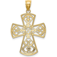 10K Yellow Gold Polished Filigree Cross Charm Pendant - 34mm Total Length