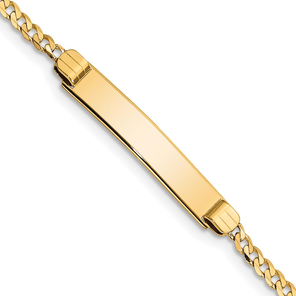10K Yellow Gold Polished Flat Curb Link ID Bracelet for Kids & Adults - Engravable, 5.5" Length