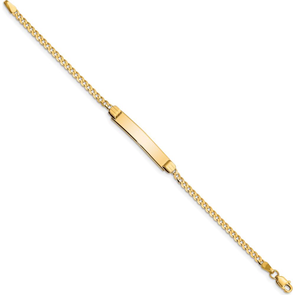 10K Yellow Gold Polished Flat Curb Link ID Bracelet for Kids & Adults - Engravable, 5.5" Length