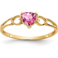 10K Yellow Gold Polished Genuine Pink Tourmaline Heart Birthstone Ring - 0.45 Carat Total Gem Weight