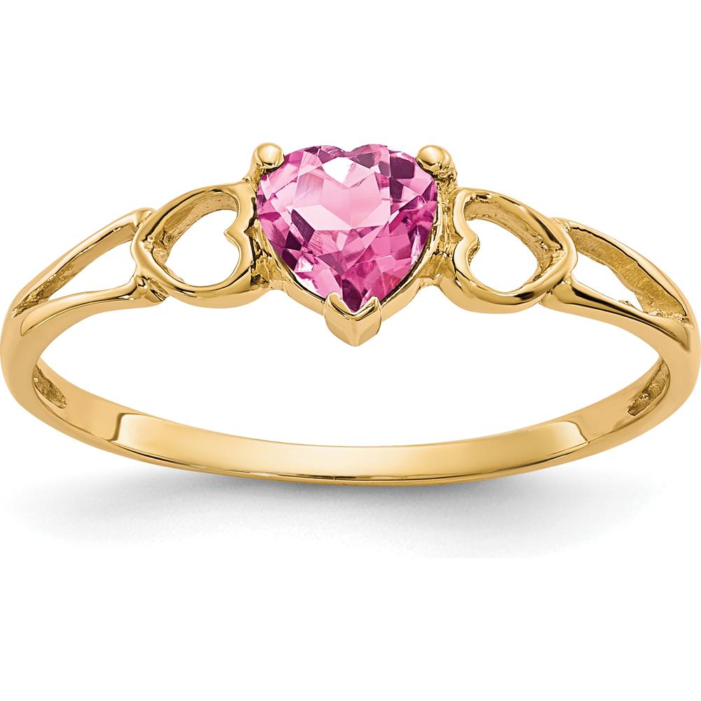 10K Yellow Gold Polished Genuine Pink Tourmaline Heart Birthstone Ring - 0.45 Carat Total Gem Weight