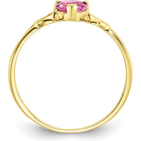 10K Yellow Gold Polished Genuine Pink Tourmaline Heart Birthstone Ring - 0.45 Carat Total Gem Weight