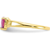 10K Yellow Gold Polished Genuine Pink Tourmaline Heart Birthstone Ring - 0.45 Carat Total Gem Weight