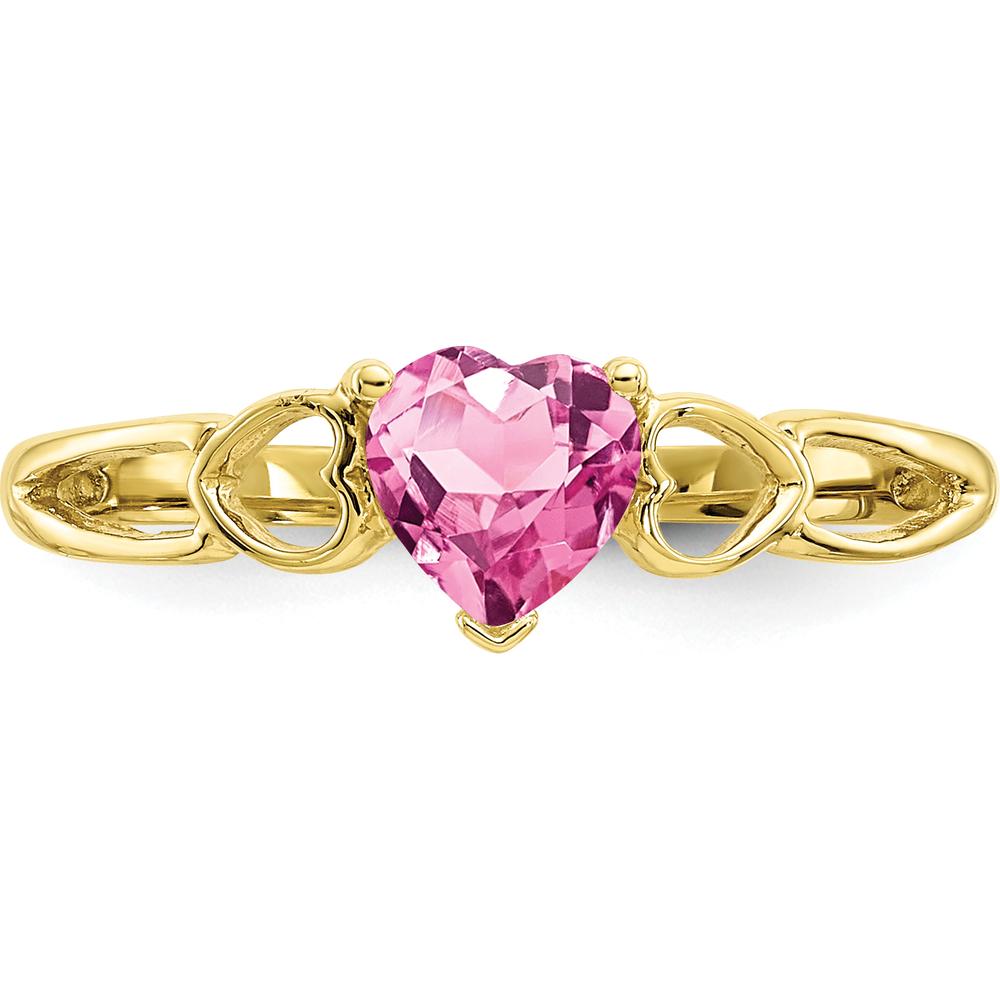 10K Yellow Gold Polished Genuine Pink Tourmaline Heart Birthstone Ring - 0.45 Carat Total Gem Weight