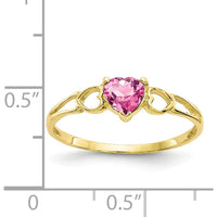 10K Yellow Gold Polished Genuine Pink Tourmaline Heart Birthstone Ring - 0.45 Carat Total Gem Weight