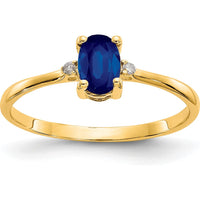 10K Yellow Gold Polished Genuine Sapphire & Diamond Birthstone Ring - 0.68 Carat Sapphire, 0.008 Carat Total Diamond Weight