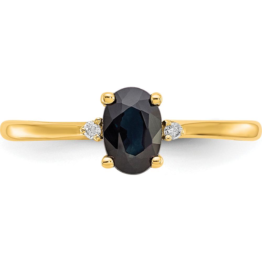 10K Yellow Gold Polished Genuine Sapphire & Diamond Birthstone Ring - 0.68 Carat Sapphire, 0.008 Carat Total Diamond Weight