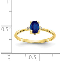 10K Yellow Gold Polished Genuine Sapphire & Diamond Birthstone Ring - 0.68 Carat Sapphire, 0.008 Carat Total Diamond Weight