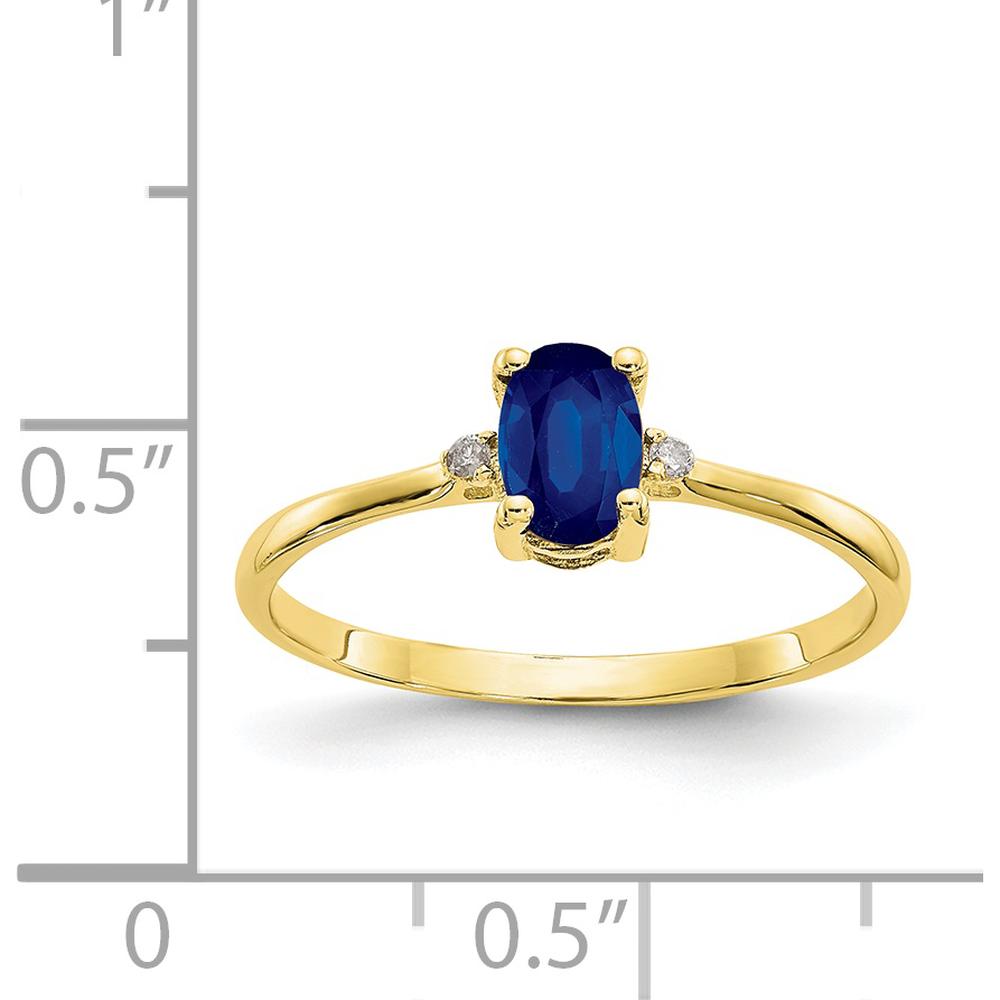 10K Yellow Gold Polished Genuine Sapphire & Diamond Birthstone Ring - 0.68 Carat Sapphire, 0.008 Carat Total Diamond Weight
