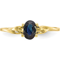 10K Yellow Gold Polished Genuine Sapphire Birthstone Ring - 0.68 Carat Oval Sapphire